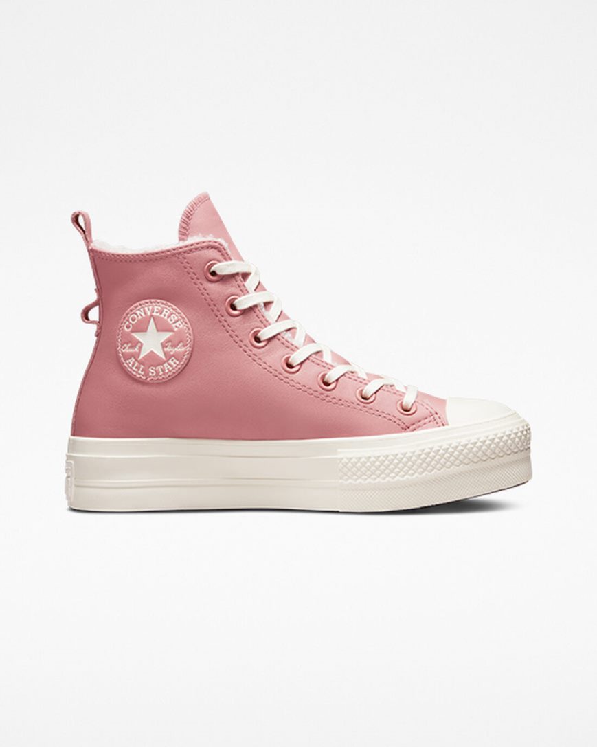 Sapatos Plataforma Converse Chuck Taylor All Star Lift Forradas Couro Cano Alto Feminino Rosa | PT F074T18